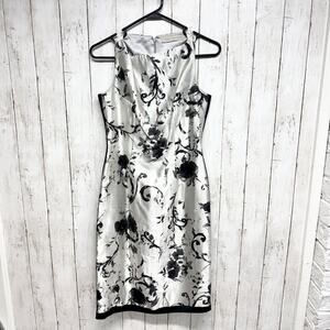 Vintage Peggy Jennings Dress Women Size Black White Floral Print Sleeveless Mini
